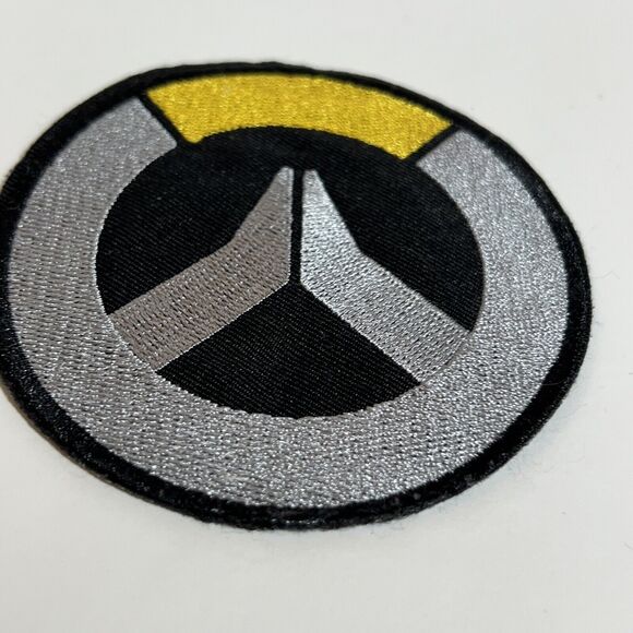 Overwatch Logo Embroidered Patch Sew On 3.5" Gray Yellow Black Large Round - Picture 3 of 3